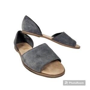 J Jill Flats Size 9.5 Gray Suede Leather Open Toe Slip Ons